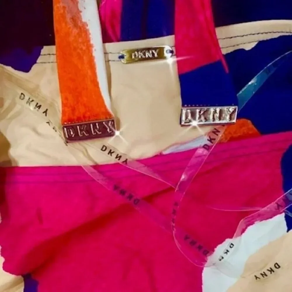 DKNY VNeck Tie Front Halter One Piece Padded Geometric Swimsuit Pink NEW 12 - Picture 5 of 8